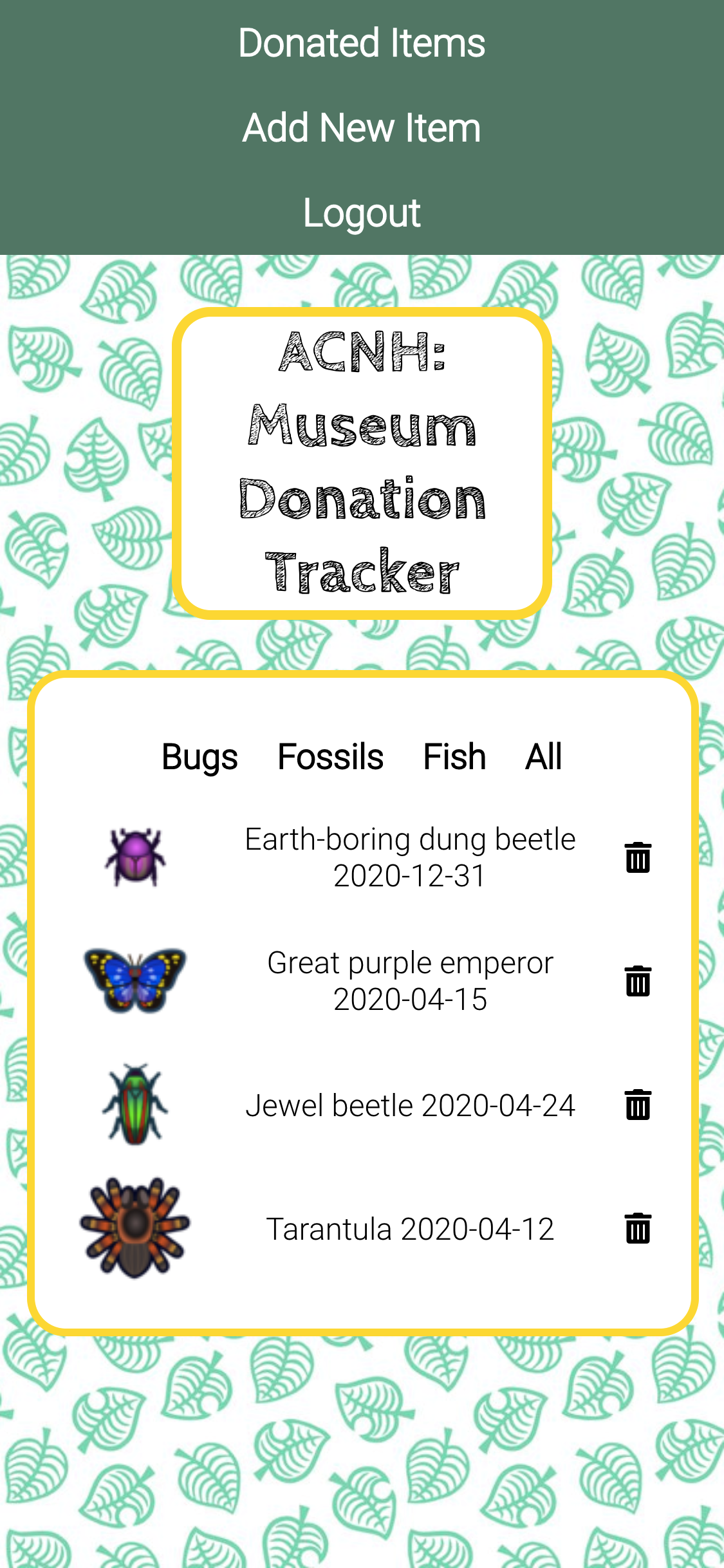 animal crossing museum donation tracker project